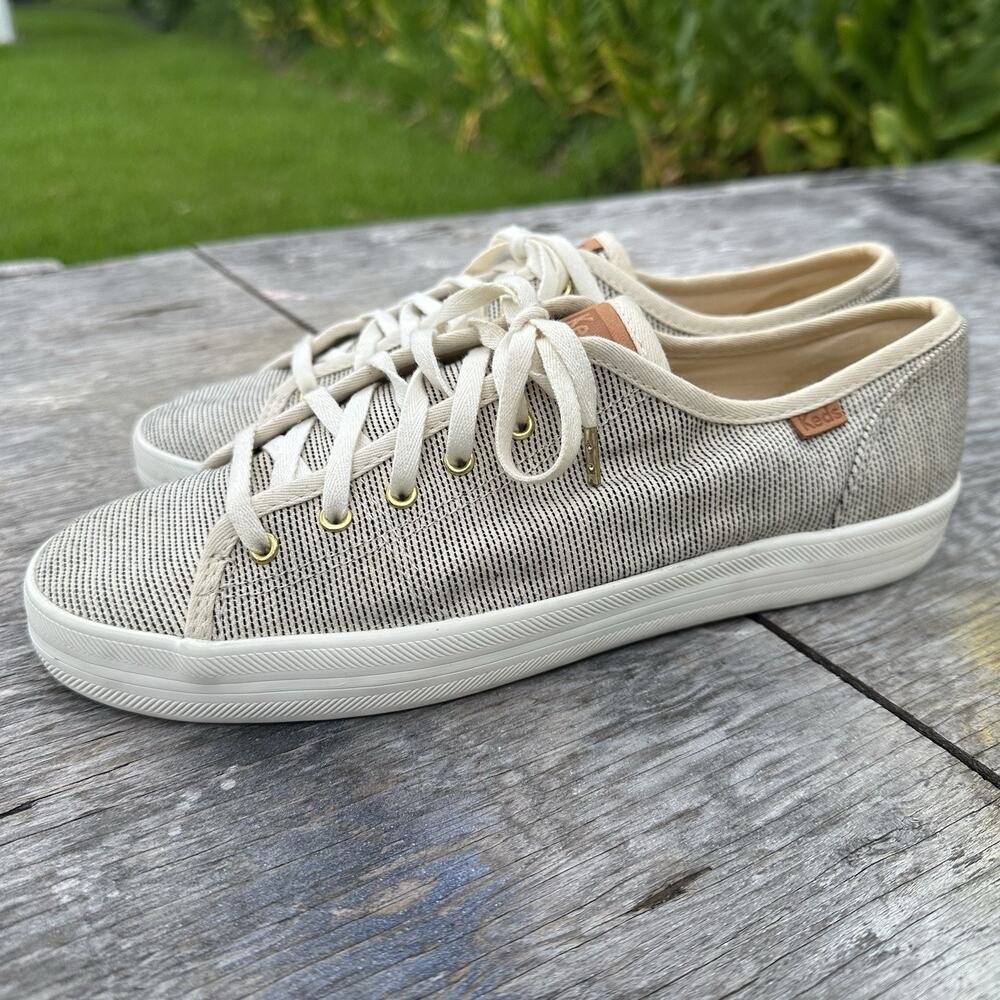 Keds Women's 8.5 Jump Kick Beige Lace Shoes Sneakers WF59175 BP